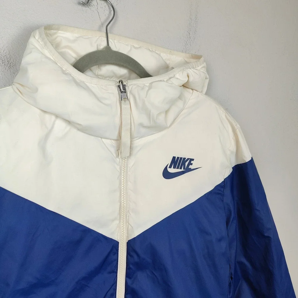 Nike Windrunner Down Fill Hooded Jacket Womens Small White‎ Blue Reversible